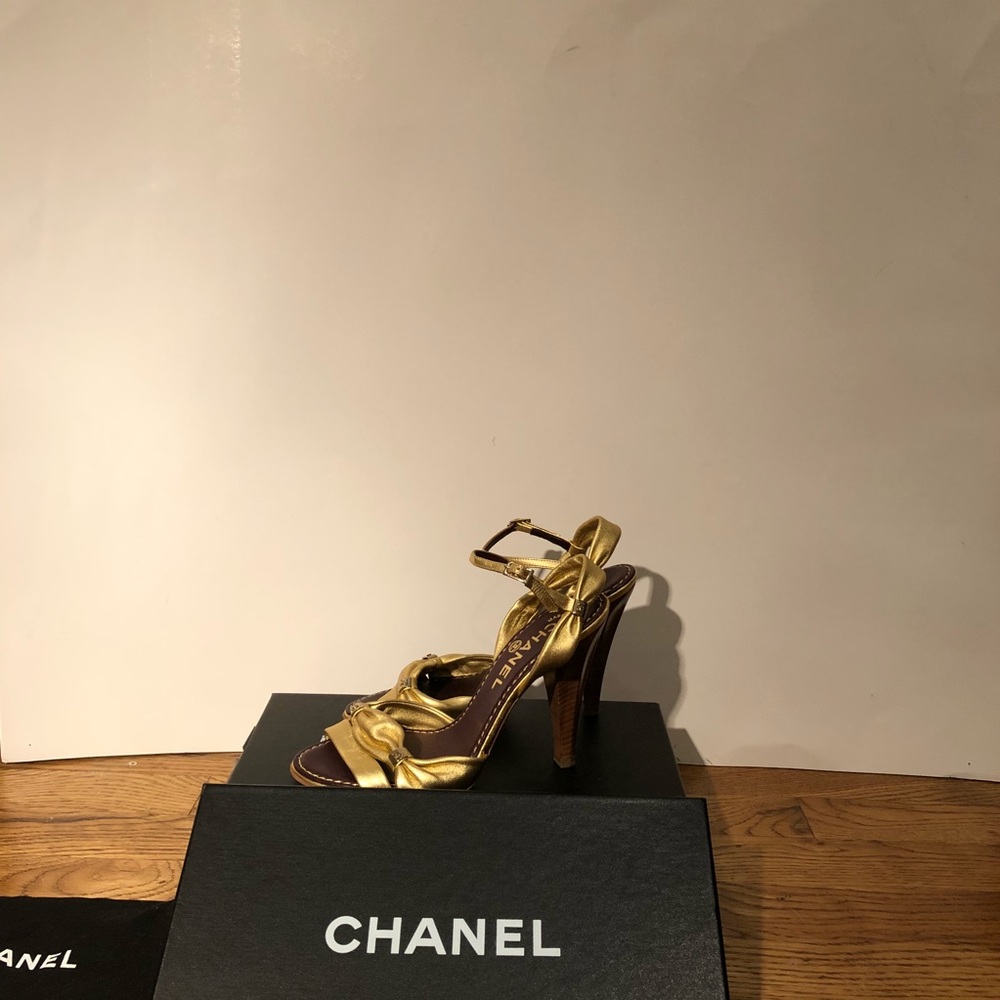 Gold Chanel Heeled Sandals
